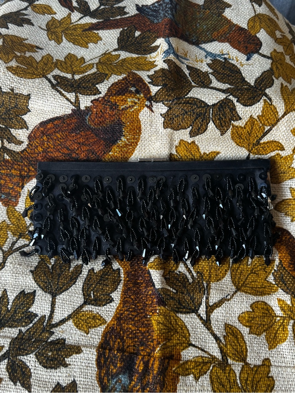 Banana Republic Black Beaded Fringe Clutch Accent